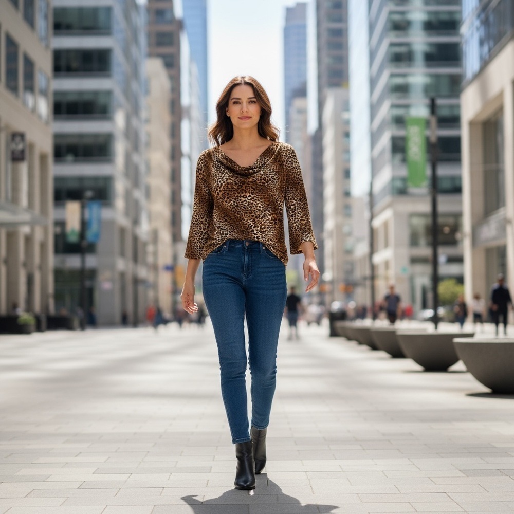 Peng Cheng Animal Print 3/4 Sleeve Top
